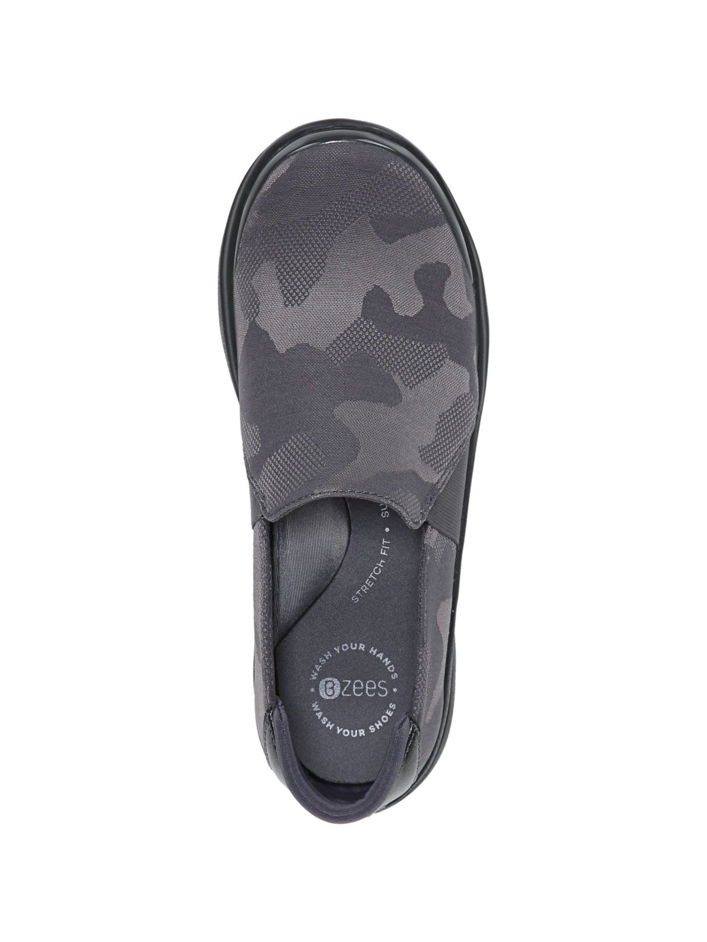 BZEES Womens Navy Camouflage Odor Control Lightweight Arch Support Padded Jitterbug Round Toe Wedge Slip On Sneakers Shoes 6 M