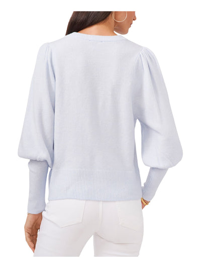 VINCE CAMUTO Womens Light Blue Ribbed Pleated Balloon Sleeve Crew Neck Sweater L