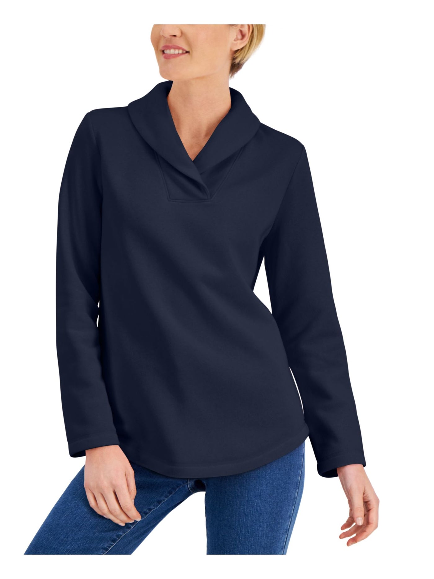 KAREN SCOTT Womens Navy Fleece Long Sleeve Sweater XS