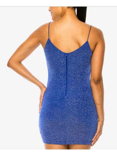 B DARLIN Womens Blue Zippered Lined Spaghetti Strap V Neck Short Party Body Con Dress Juniors 13\14