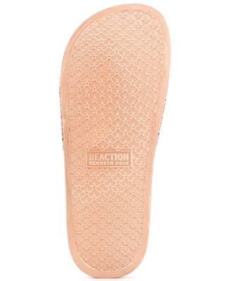REACTION KENNETH COLE Womens Gold Logo Rhinestone Comfort Screen Jewel Round Toe Slip On Slide Sandals Shoes M