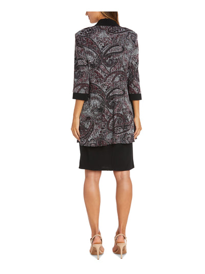 R&M RICHARDS Womens Black Open Front 3/4 Sleeve Printed Wear To Work Duster Jacket 8