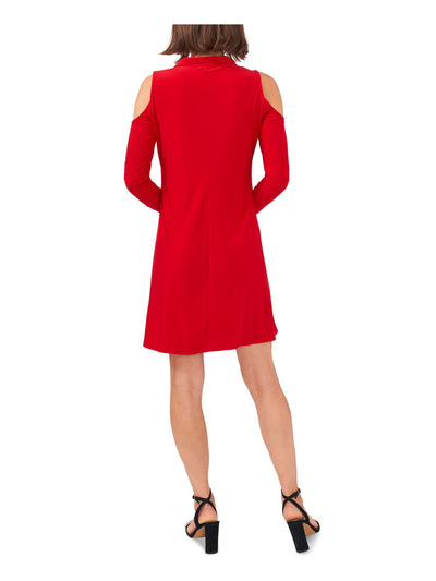 MSK Womens Red Stretch Cold Shoulder Quarter Zip Ring Pull Unlined Long Sleeve Mock Neck Above The Knee Evening Shift Dress S