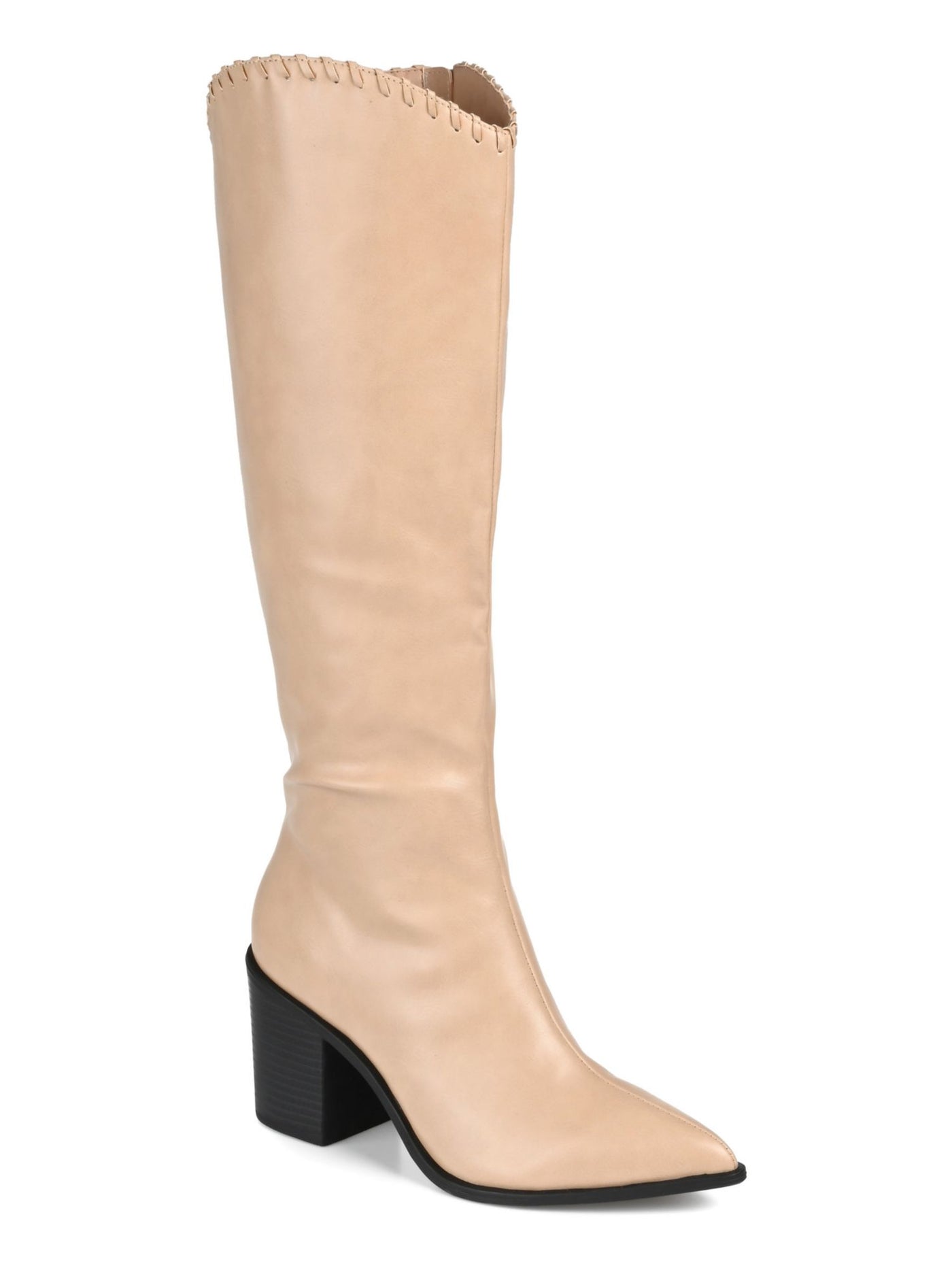 JOURNEE COLLECTION Womens Beige Padded Daria Pointed Toe Block Heel Zip-Up Cowboy Boots 8.5