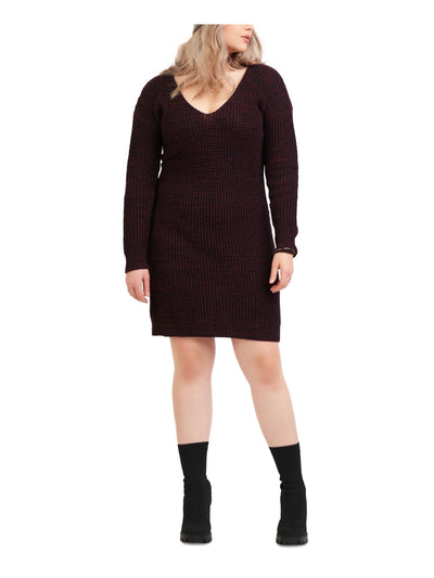 BLACK TAPE Womens Black Long Sleeve V Neck Knee Length Wear To Work Sweater Dress Plus 2X