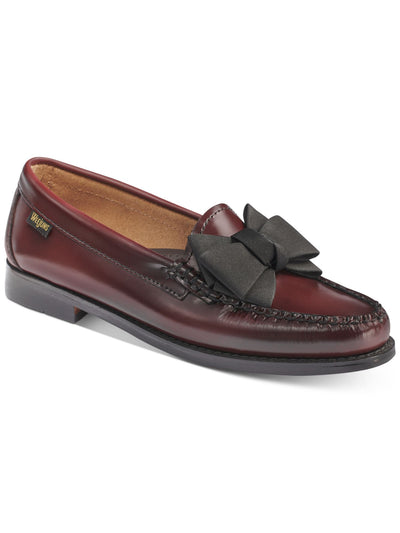 G.H. BASS Womens Burgundy Padded Bow Accent Arch Support Lillian Almond Toe Slip On Leather Loafers Shoes 6.5 M