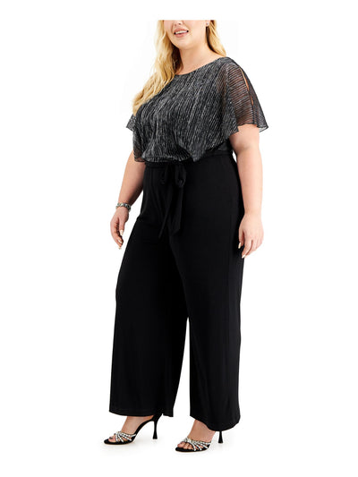 CONNECTED APPAREL Womens Stretch Flutter Sleeve Round Neck Wear To Work Wide Leg Jumpsuit
