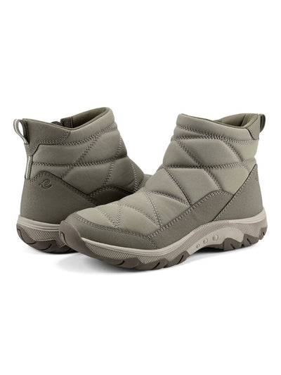EASY SPIRIT Womens Gray Quilted Heel Pull-Tab Water Resistant Cushioned Tru Round Toe Wedge Zip-Up Winter 7.5 M
