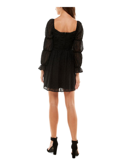 CRYSTAL DOLLS Womens Ruffled Sheer Long Sleeve Square Neck Short Party Shift Dress