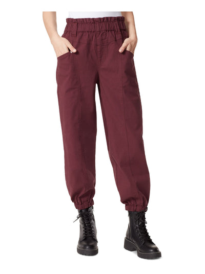 FRAYED Womens Burgundy Pocketed Paper Bag-gy Elastic Waist Cuffed Pants 30