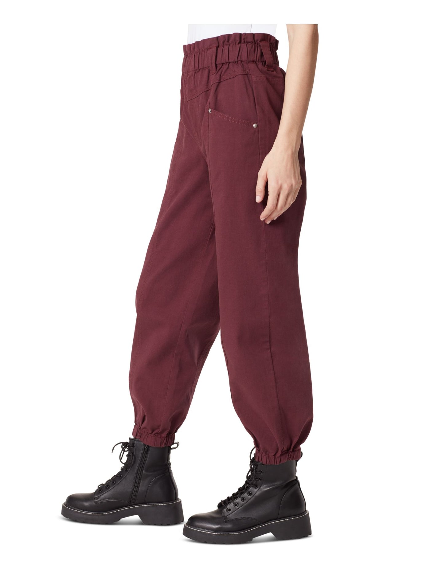 FRAYED Womens Burgundy Pocketed Paper Bag-gy Elastic Waist Cuffed Pants 30