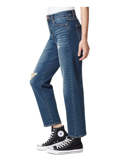 FRAYED JEANS Womens Blue Zippered Pocketed Straight Leg Crop Frayed High Waist Jeans 32
