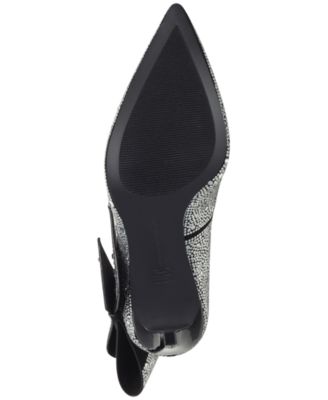 INC Womens Black Bow Detail Rhinestone Padded Silvee Pointed Toe Stiletto Slip On Dress Pumps Shoes M