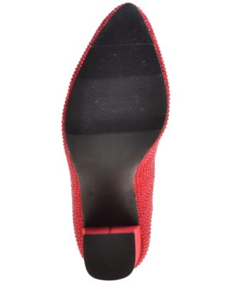 WILD PAIR Womens Red Sock Cushioned Rhinestone Stretch Baybe Pointed Toe Block Heel Booties M
