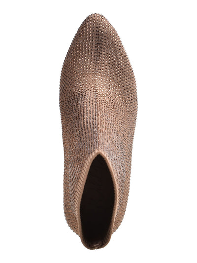 WILD PAIR Womens Brown Rhinestone Stretch Baybe Pointed Toe Block Heel Booties 10 M