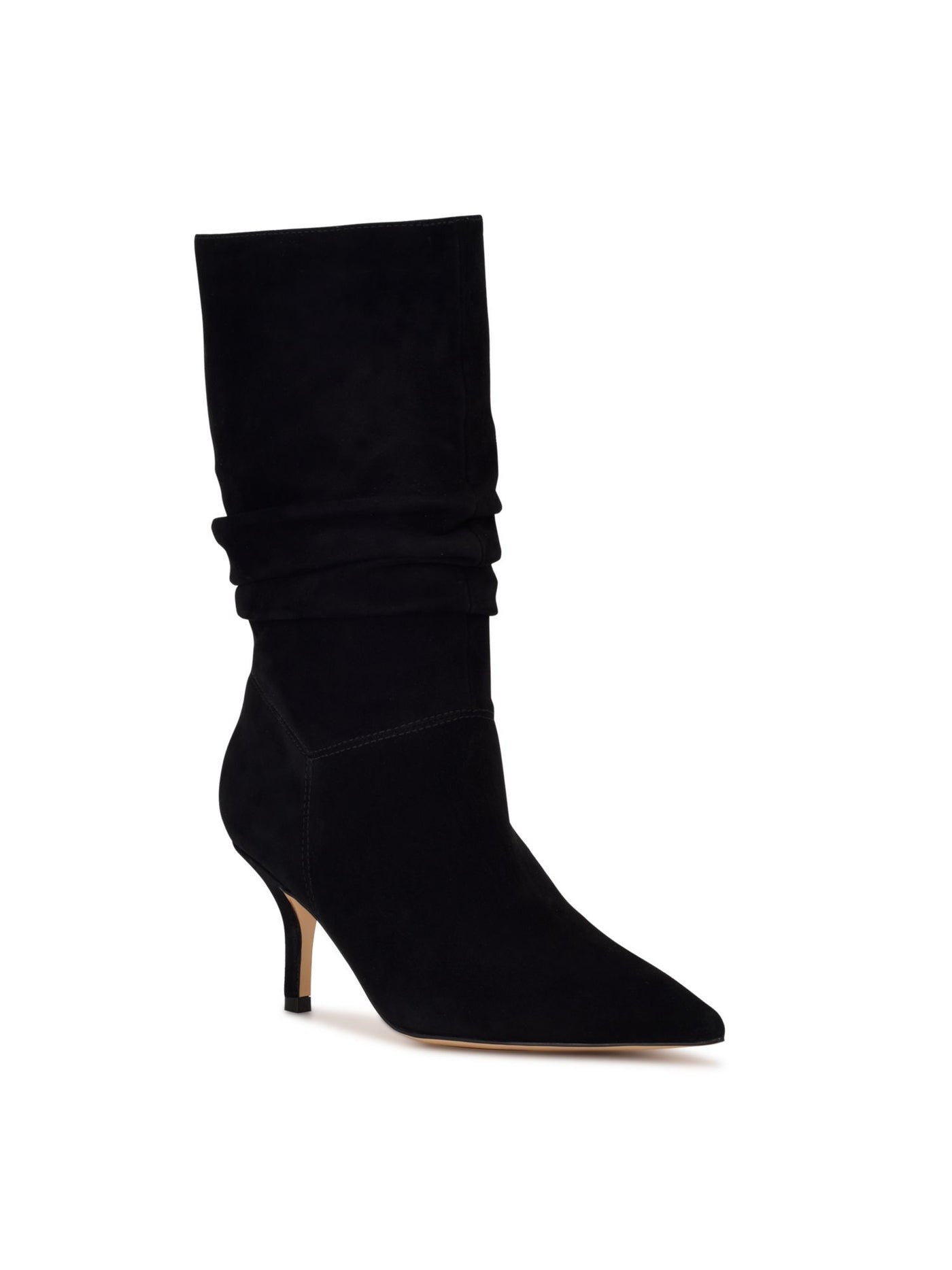 NINE WEST Womens Black Ruched Mycki Pointy Toe Stiletto Zip-Up Leather Dress Boots 7.5 M