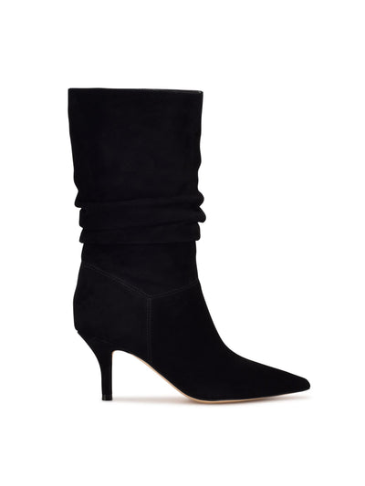 NINE WEST Womens Black Ruched Mycki Pointy Toe Stiletto Zip-Up Leather Dress Boots 7.5 M