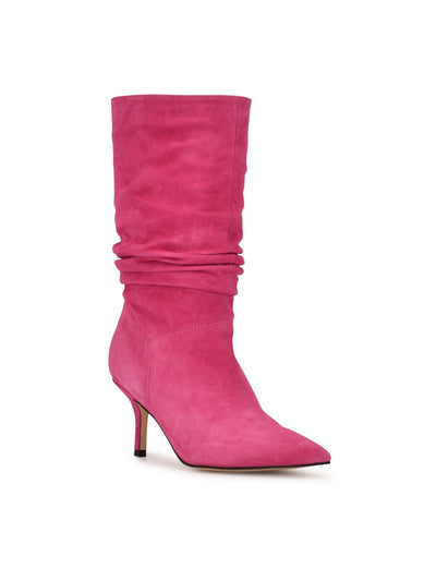 NINE WEST Womens Pink Ruched Padded Mycki Pointy Toe Stiletto Zip-Up Leather Dress Boots 5 M