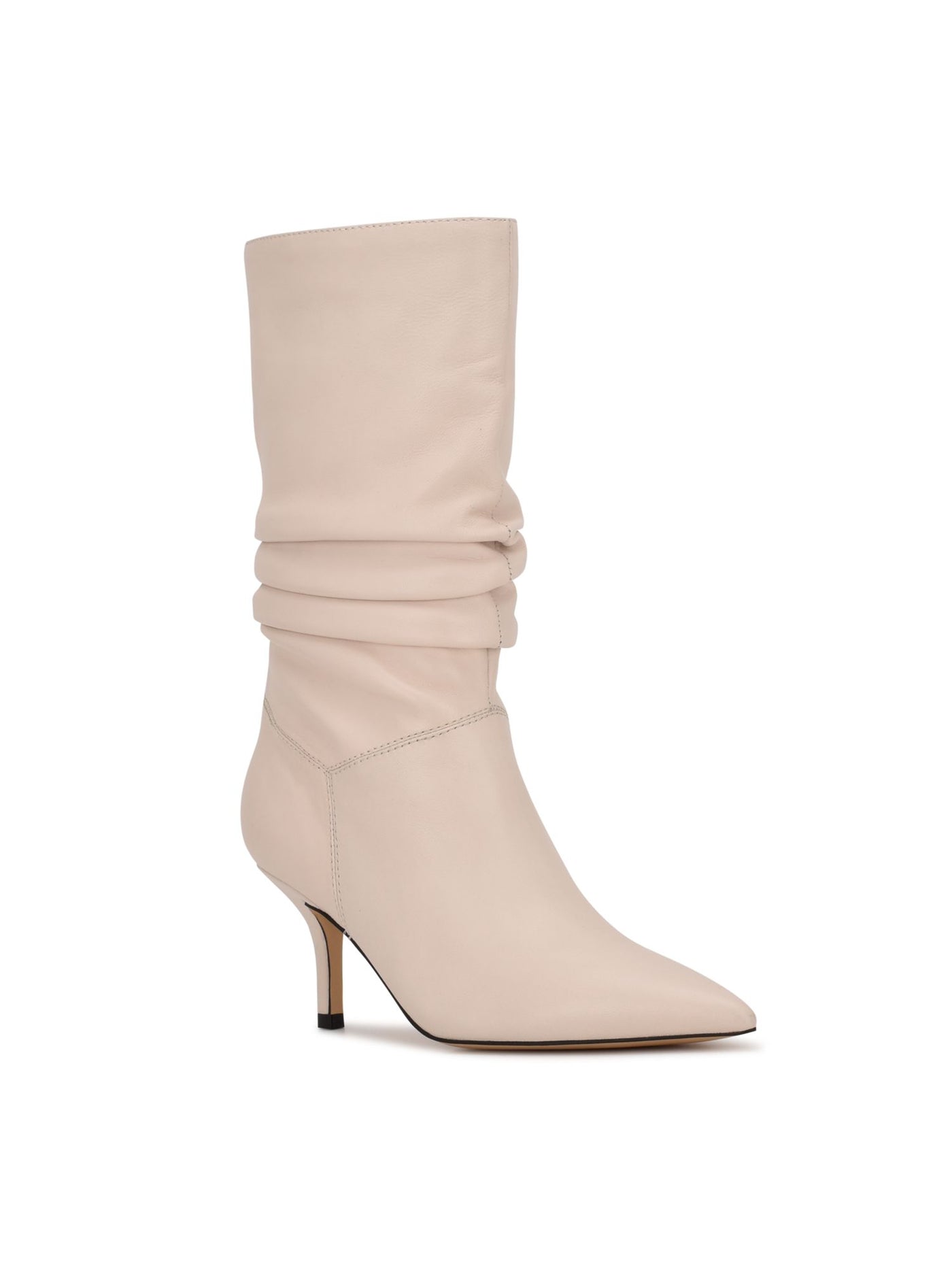 NINE WEST Womens Ivory Ruched Mycki Pointy Toe Stiletto Zip-Up Leather Dress Boots 6.5 M