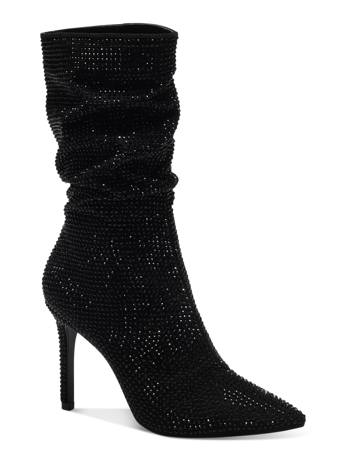 THALIA SODI Womens Black Rhinestone Cushioned Raquell Pointed Toe Stiletto Dress Slouch Boot 7.5 M