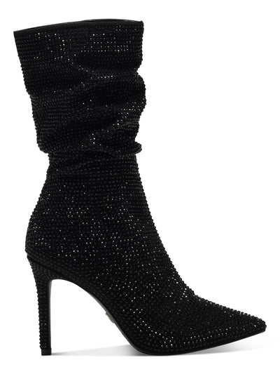 THALIA SODI Womens Black Rhinestone Cushioned Raquell Pointed Toe Stiletto Dress Slouch Boot 6 M