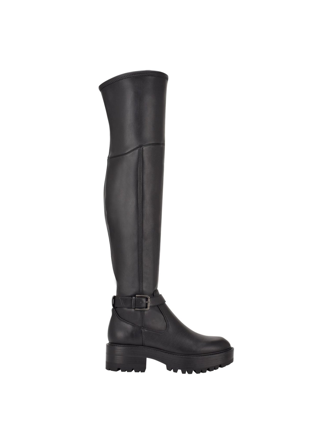 GUESS Womens Black 1" Platform Lug Sole Buckle Accent Frazer Round Toe Block Heel Zip-Up Boots Shoes 8.5 M