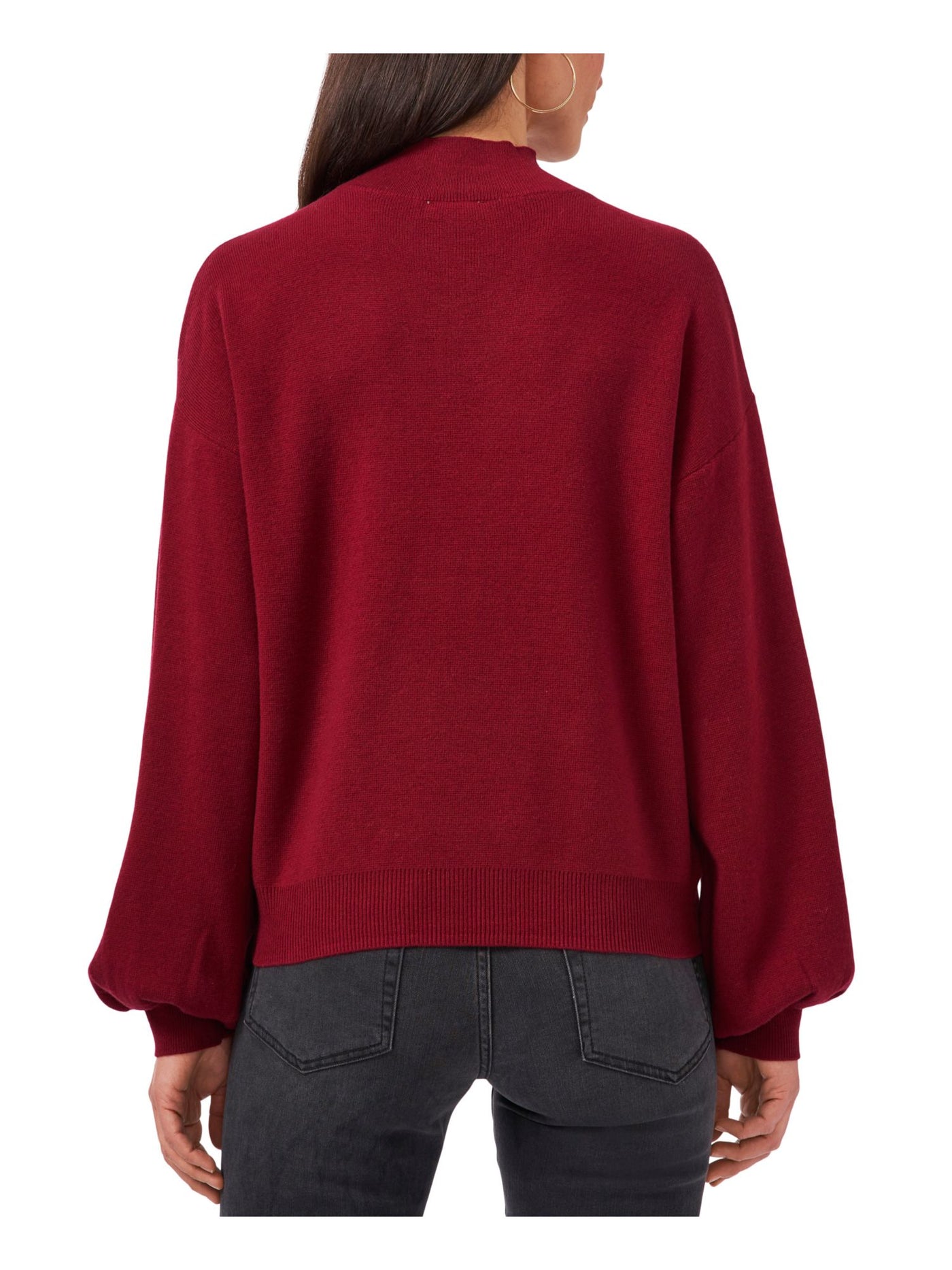 VINCE CAMUTO Womens Red Ribbed Mock-neck Blouson Sleeve Keyhole Top L