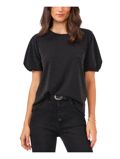 VINCE CAMUTO Womens Black Metallic Keyhole Lined Vented Sides Pouf Sleeve Crew Neck Cocktail Top XS