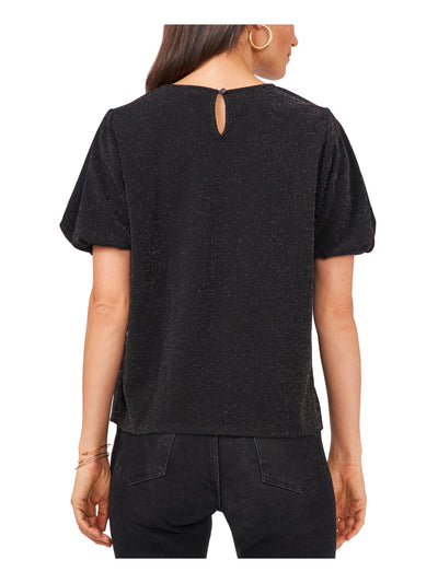 VINCE CAMUTO Womens Black Metallic Keyhole Lined Vented Sides Pouf Sleeve Crew Neck Cocktail Top XL