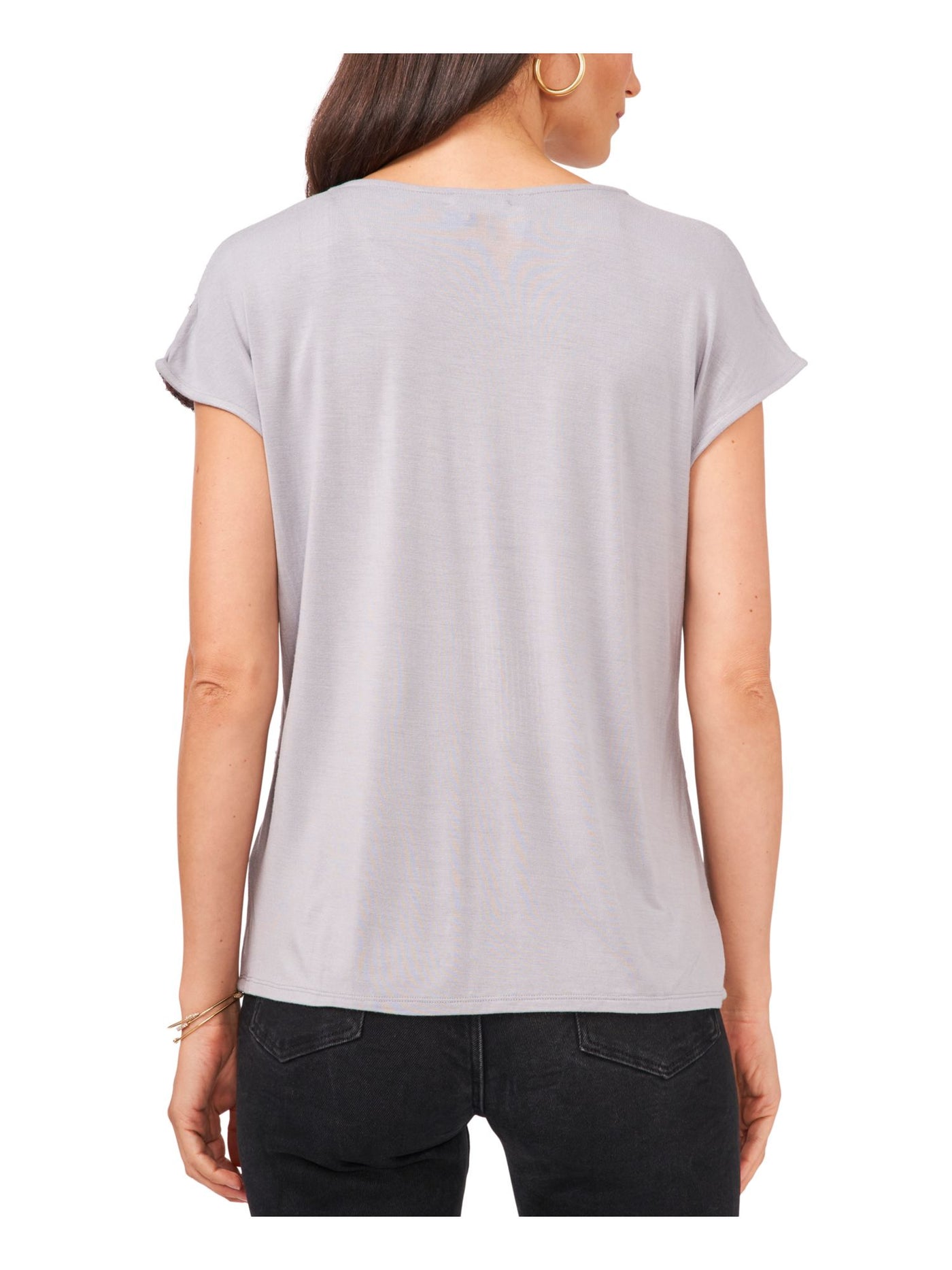 VINCE CAMUTO Womens Gray Cap Sleeve V Neck Top S