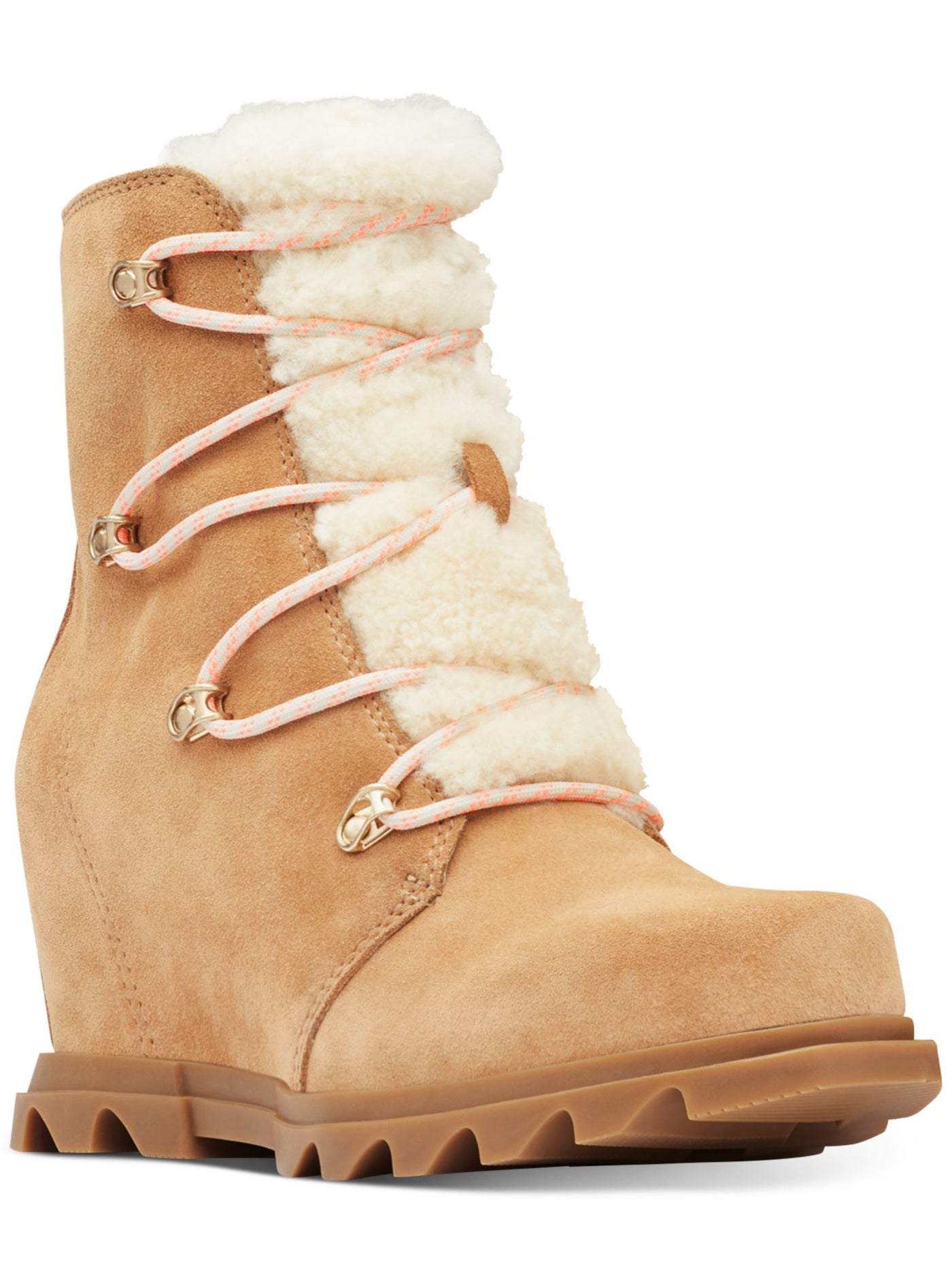 SOREL Womens Beige Shearling Tongue Padded Round Toe Lace-Up Leather Booties 5.5