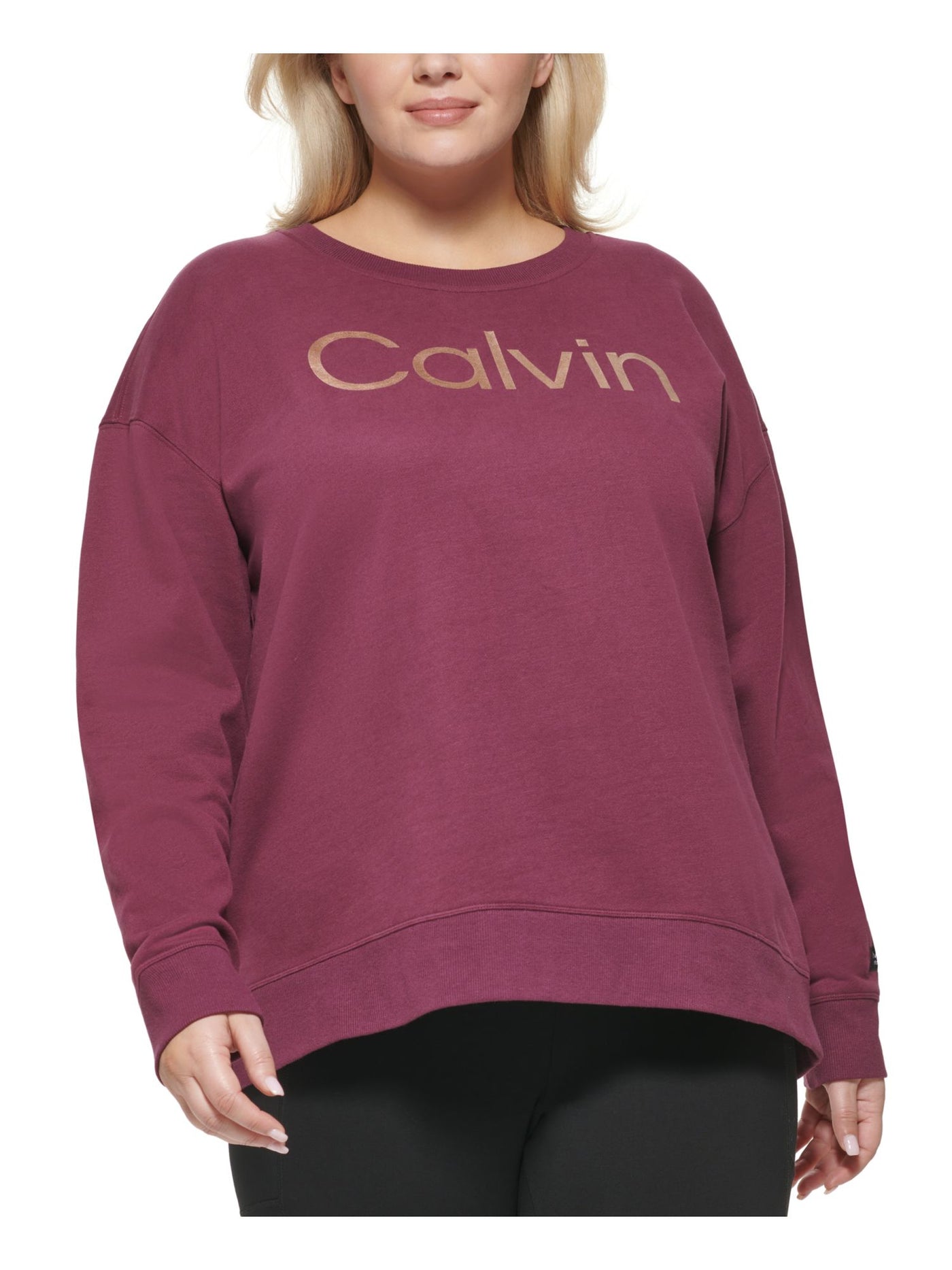 CALVIN KLEIN Womens Burgundy Fleece Logo Graphic Sweatshirt Plus 2X