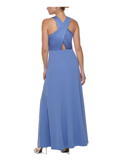 DKNY Womens Blue Zippered Cross Back Scuba Crepe Sleeveless Jewel Neck Full-Length Evening Gown Dress 8