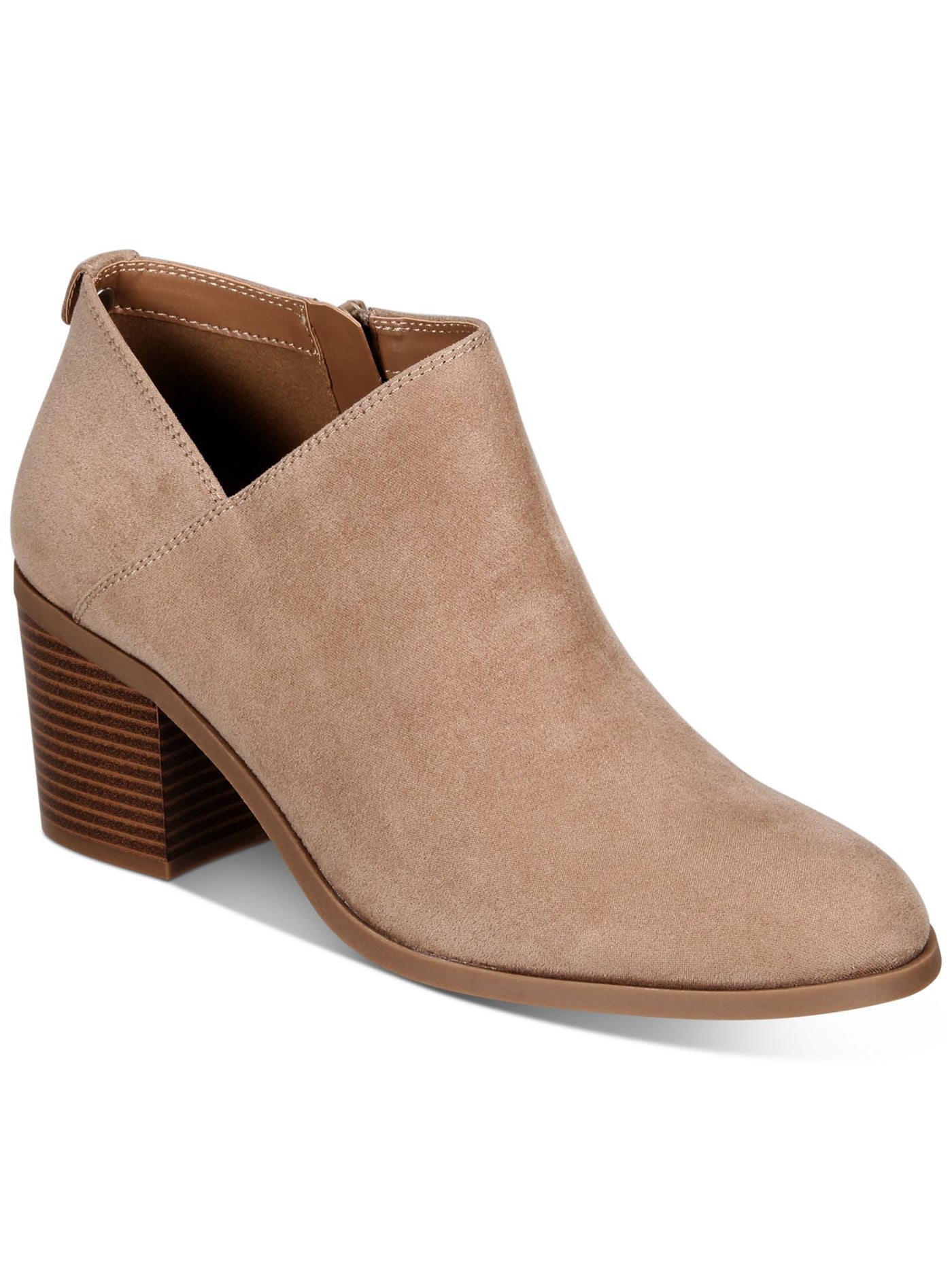 STYLE & COMPANY Womens Light Taupe Beige Asymmetrical V-Notch Cutout Padded Felaa Round Toe Block Heel Zip-Up Booties 11 M