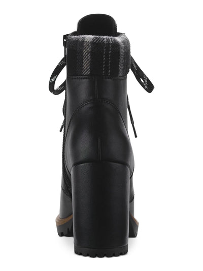 SUN STONE Womens Black Lace Up Padded Cuff Cushioned Lug Sole Octavia Round Toe Block Heel Zip-Up Hiking Boots 6 M