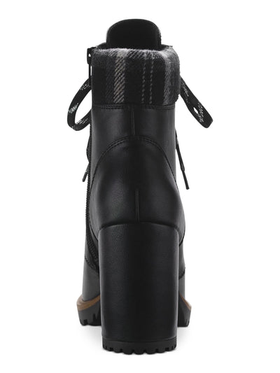 SUN STONE Womens Black Lace Up Padded Cuff Cushioned Lug Sole Octavia Round Toe Block Heel Zip-Up Hiking Boots 6.5 M