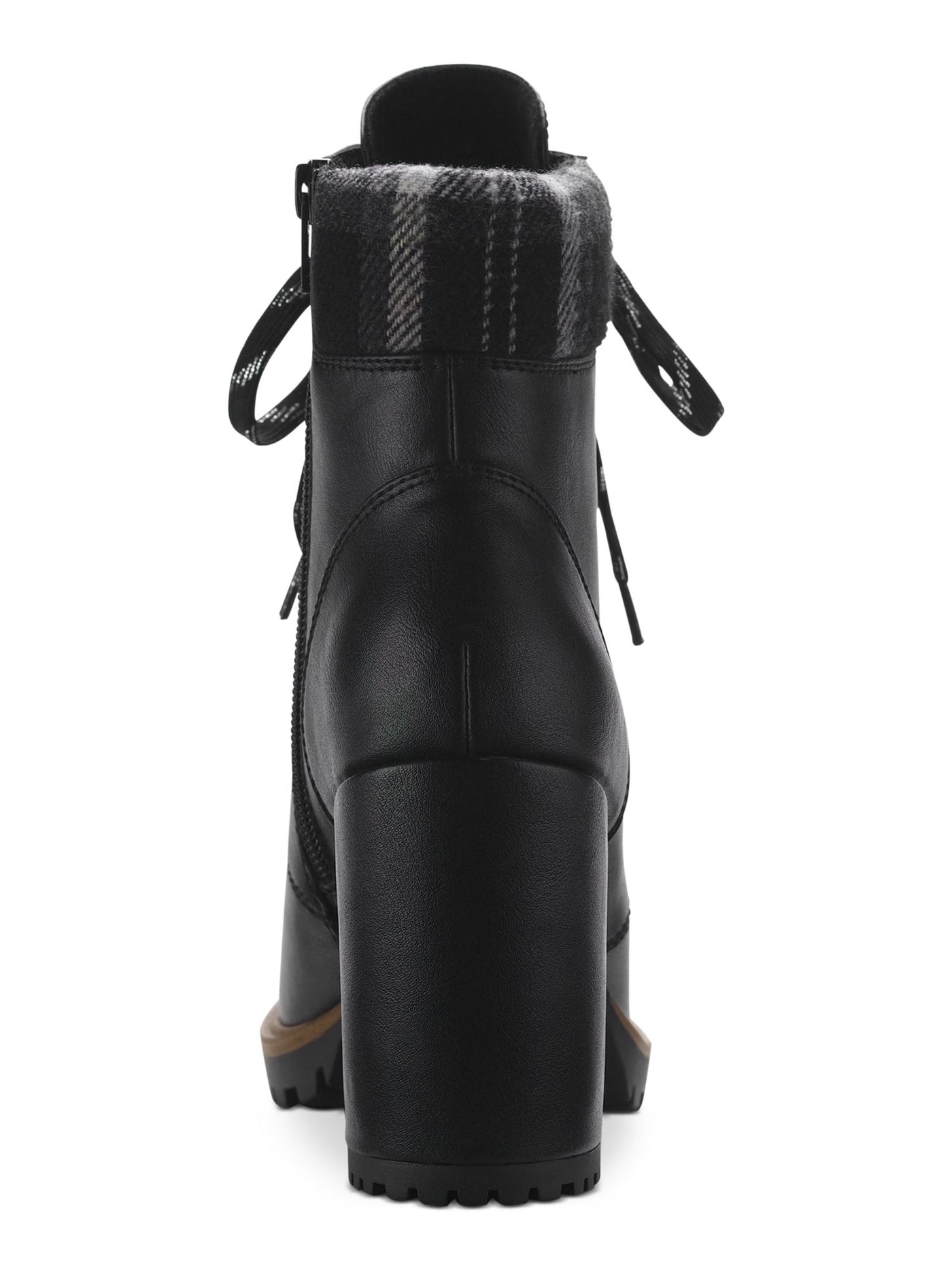 SUN STONE Womens Black Lace Up Padded Cuff Cushioned Lug Sole Octavia Round Toe Block Heel Zip-Up Hiking Boots 8 M