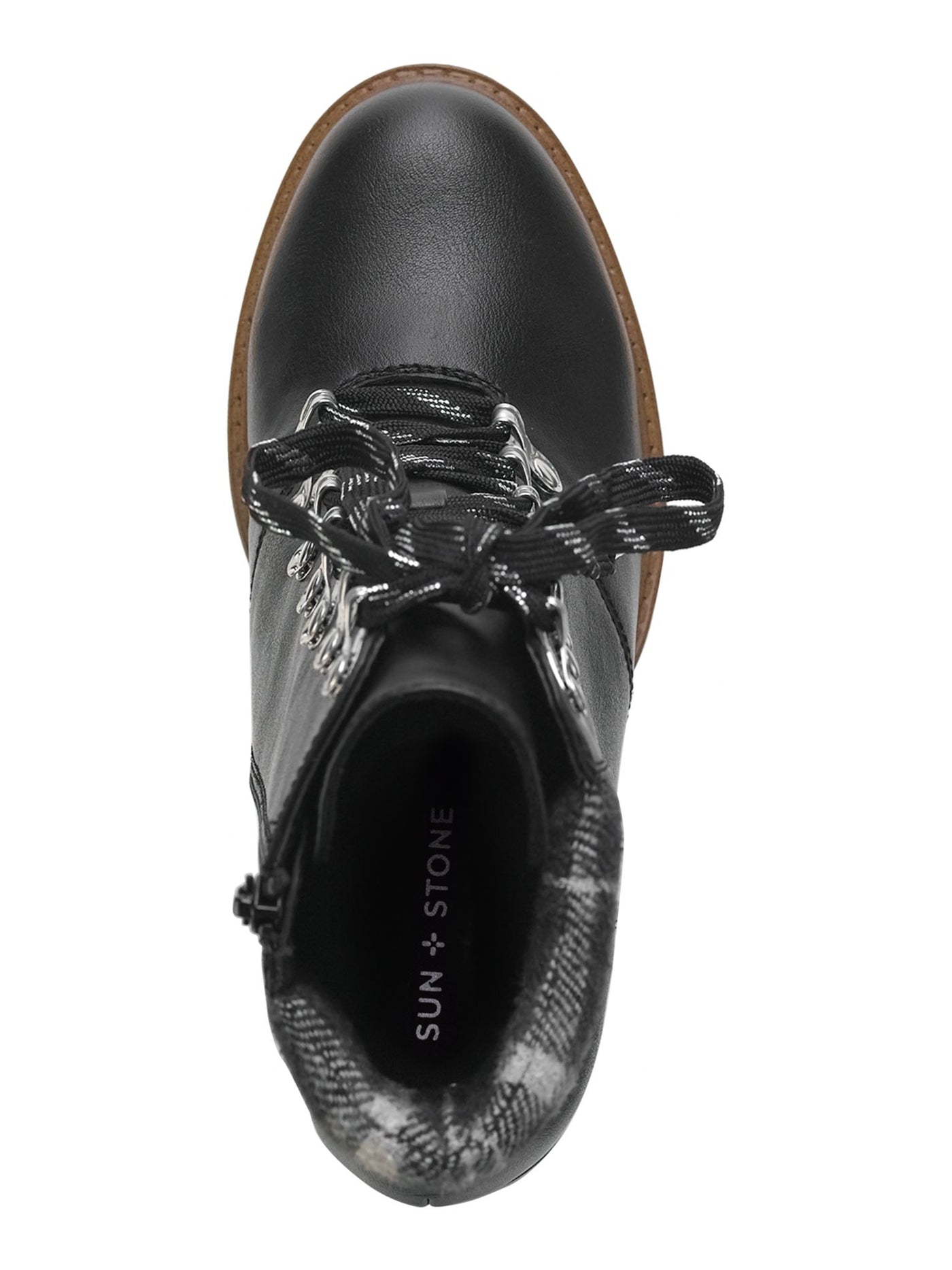 SUN STONE Womens Black Lace Up Padded Cuff Cushioned Lug Sole Octavia Round Toe Block Heel Zip-Up Hiking Boots 6.5 M