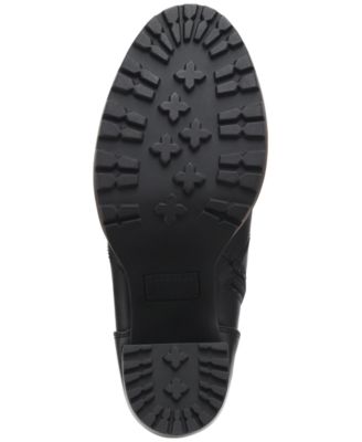 SUN STONE Womens Black Lace Up Padded Cuff Cushioned Lug Sole Octavia Round Toe Block Heel Zip-Up Hiking Boots M