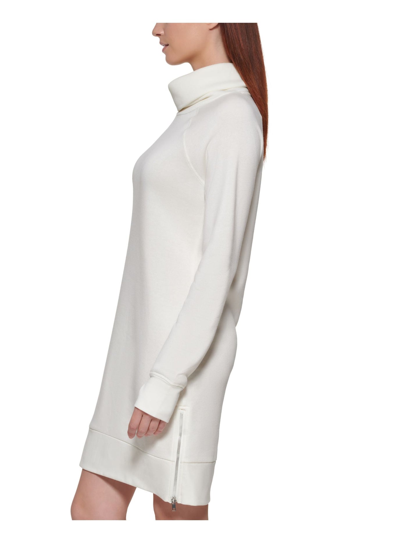 MNY MARC NEW YORK PERFORMANCE Womens Ivory Stretch Zippered Sweatshirt Long Sleeve Turtle Neck Short Sweatshirt Dress M