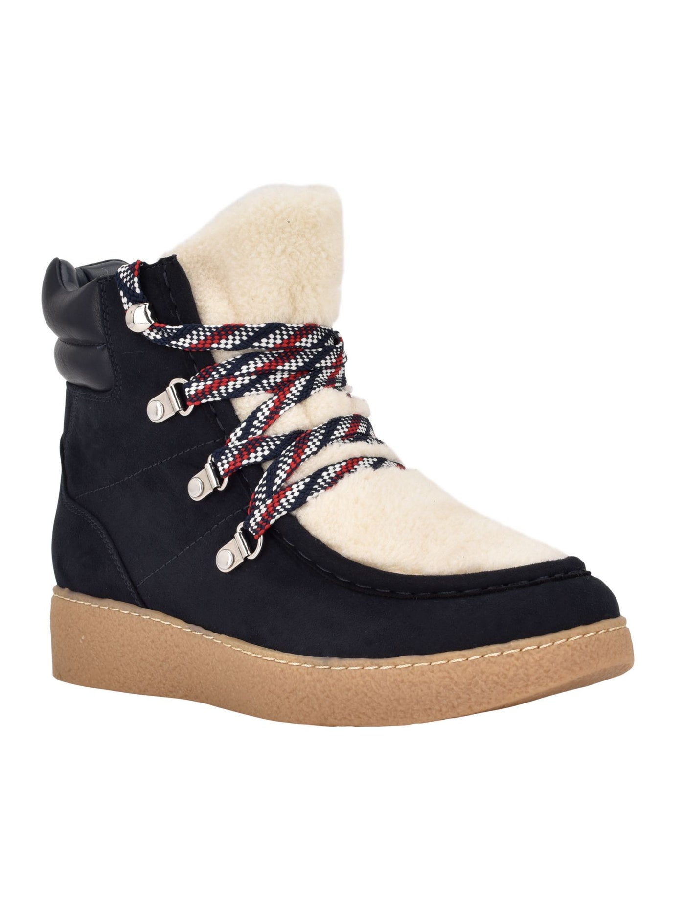 TOMMY HILFIGER Womens Navy Color Block 1 Platform Padded Riko 2 Round Toe Wedge Lace-Up Winter 10 M
