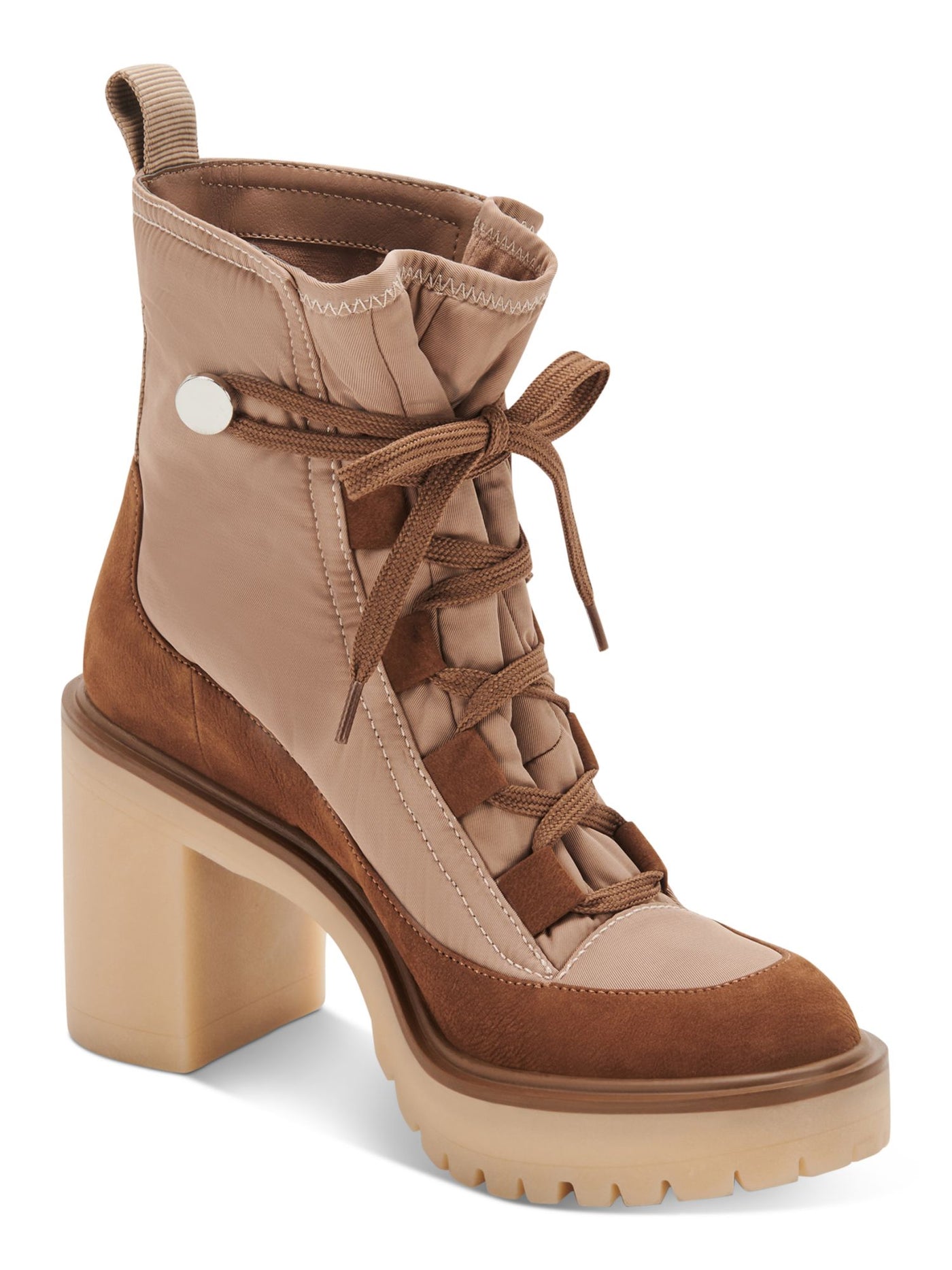 DOLCE VITA Womens Beige Pull Tab Lug Sole Celida Round Toe Block Heel Lace-Up Hiking Boots 9.5 M