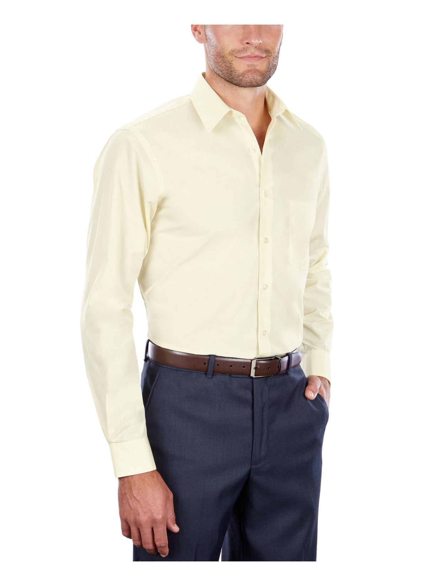 VAN HEUSEN Mens Yellow Point Collar Classic Fit Button Down Poplin Poplin Shirt M 15.5- 32/33