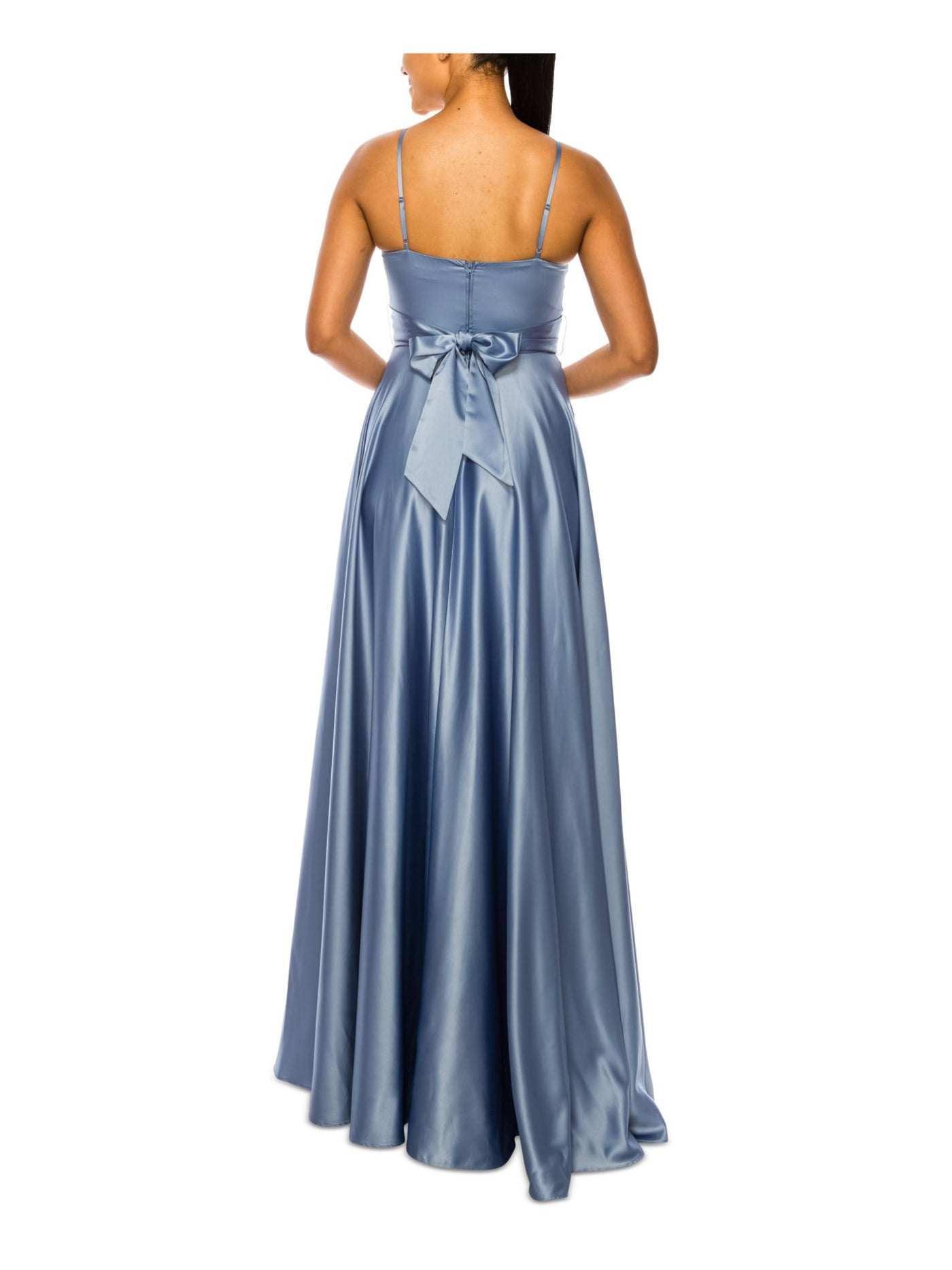 B DARLIN Womens Blue Slitted Zippered Adjustable Straps Lined Sleeveless V Neck Full-Length  Gown Prom Dress Juniors 17/18