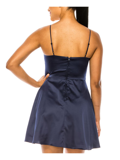 B DARLIN Womens Navy Zippered Adjustable Spaghetti Strap Square Neck Mini Party Fit + Flare Dress Juniors 11\12