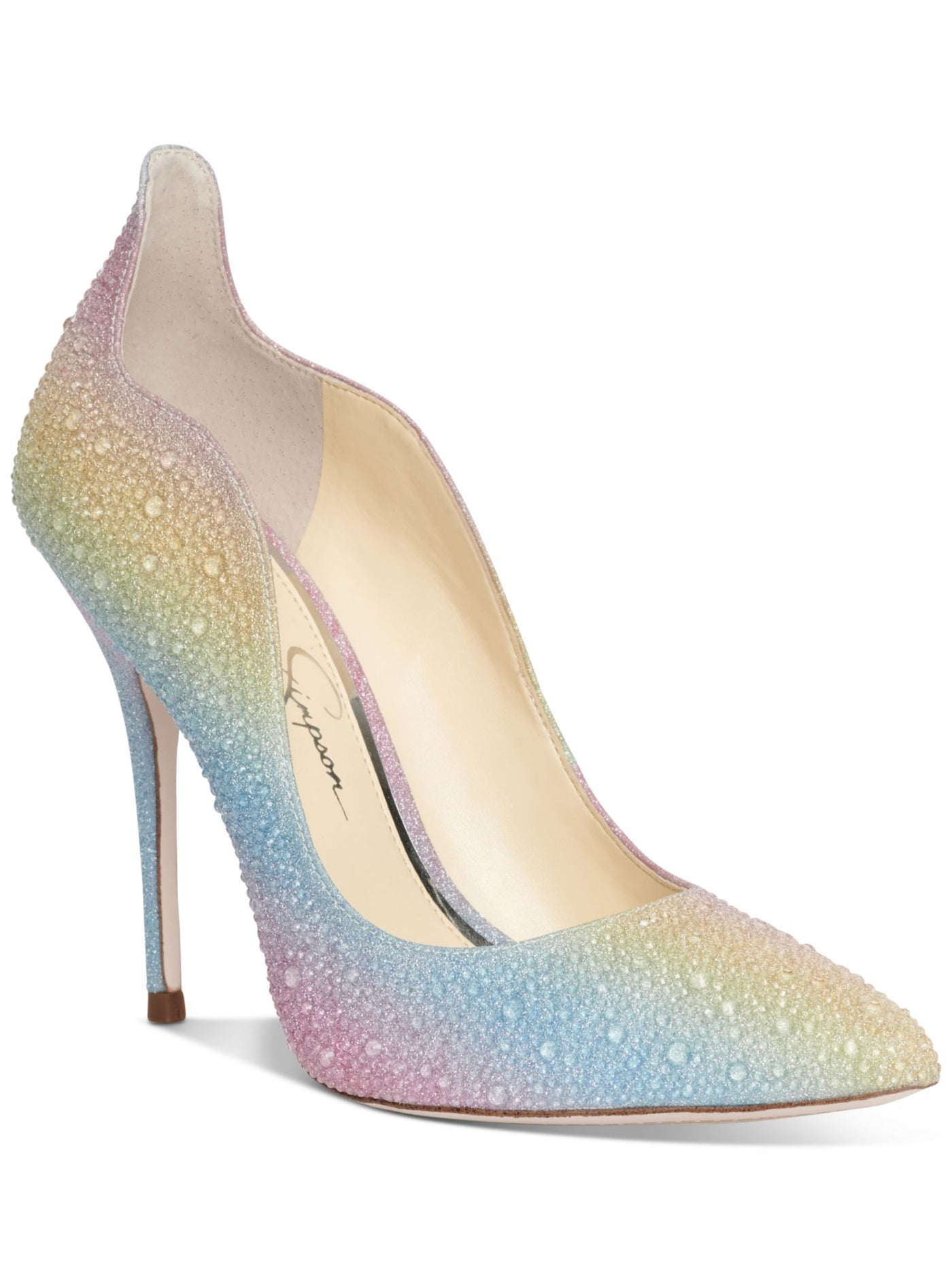 JESSICA SIMPSON Womens Rainbow Gradient Scalloped Rhinestone Padded Wayva Pointed Toe Stiletto Slip On Pumps Shoes 6.5 M