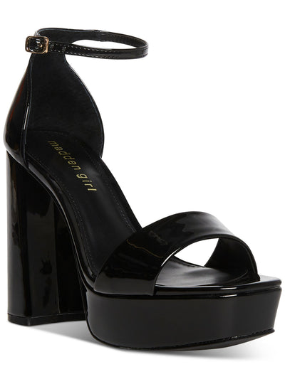MADDEN GIRL Womens Black 1-1/2" Platform Padded Adjustable Ankle Strap Omega Square Toe Block Heel Buckle Dress Heeled Sandal 10 M