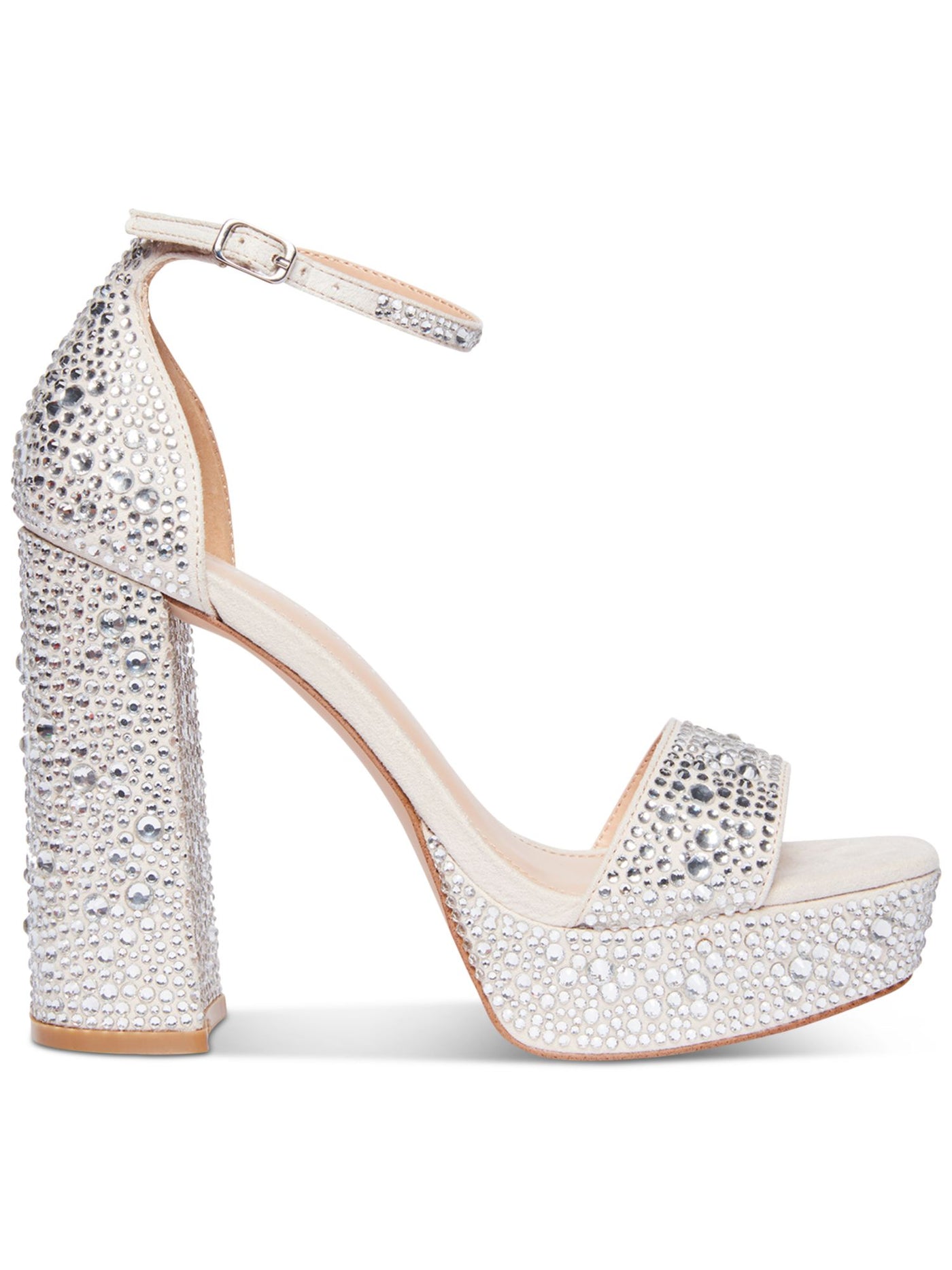 MADDEN GIRL Womens Ivory Mixed Media 1" Platform Padded Rhinestone Omega Square Toe Platform Buckle Dress Heeled Sandal 8.5 M