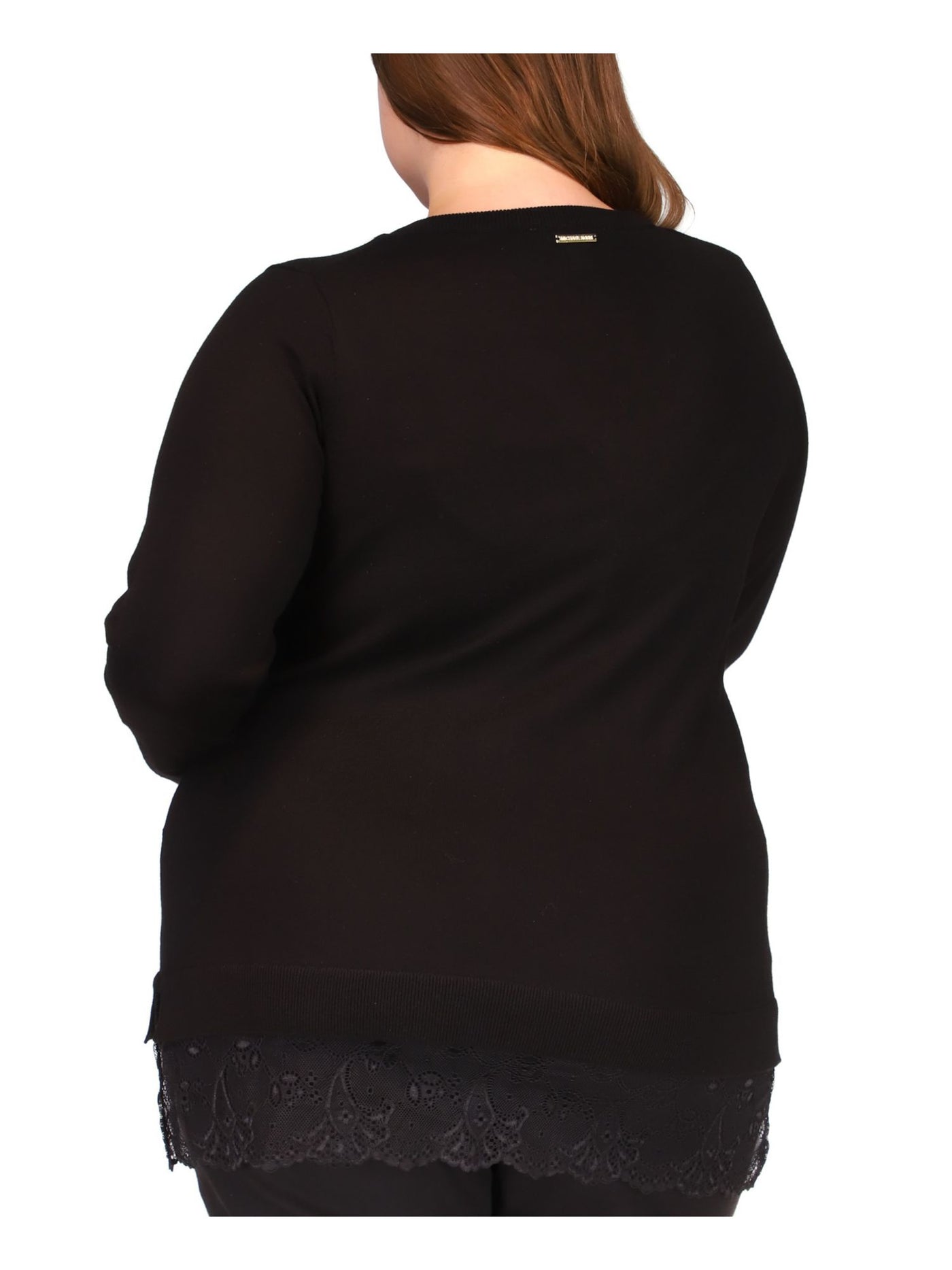 MICHAEL MICHAEL KORS Womens Black Ribbed Sheer Pullover Long Sleeve V Neck Sweater Plus 3X
