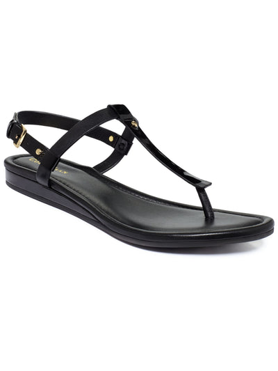 COLE HAAN Womens Black Studded Comfort Boardwalk Round Toe Wedge Buckle Thong Sandals Shoes 9 B